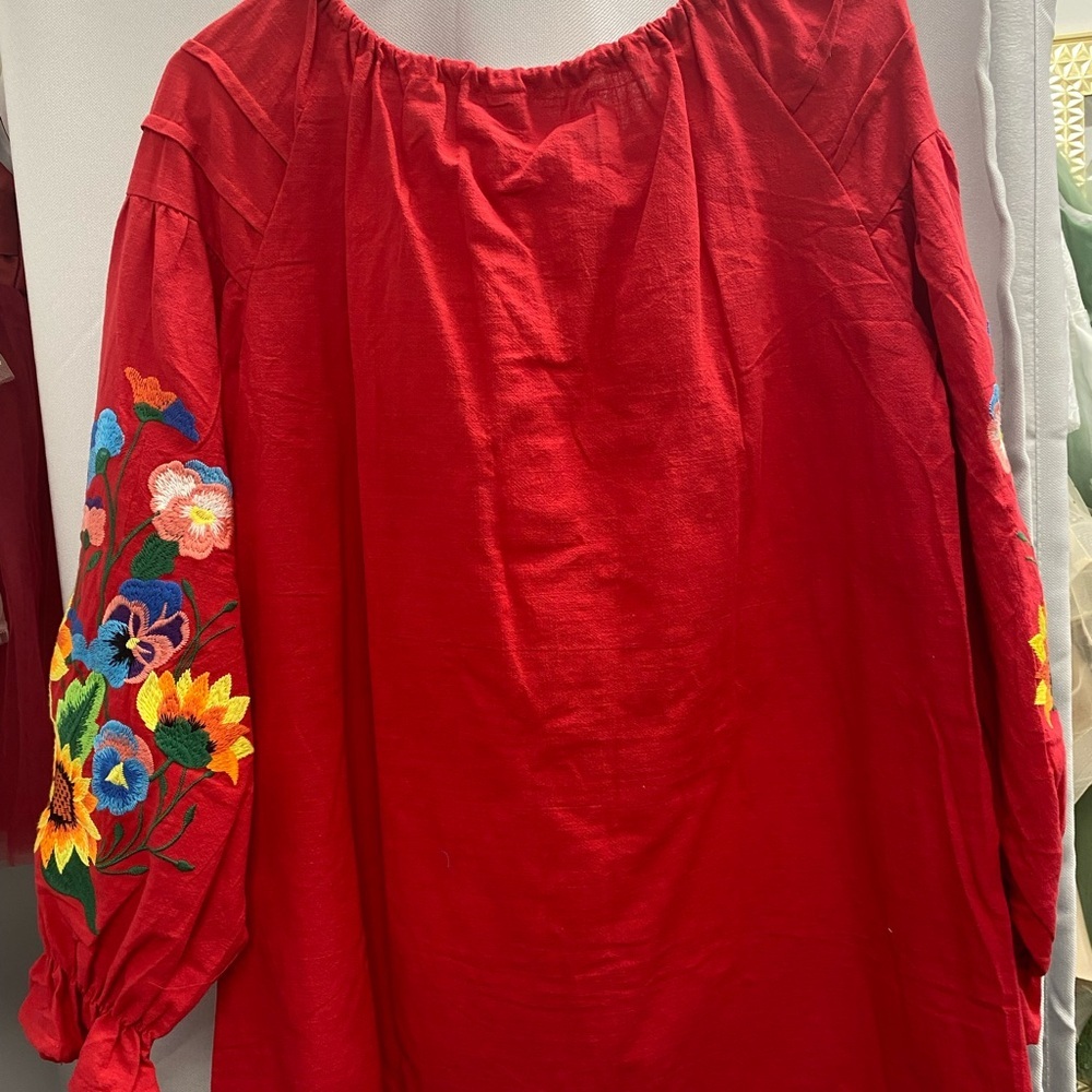 Floral Embroidered Red Women's Top - Picture 6 of 6
